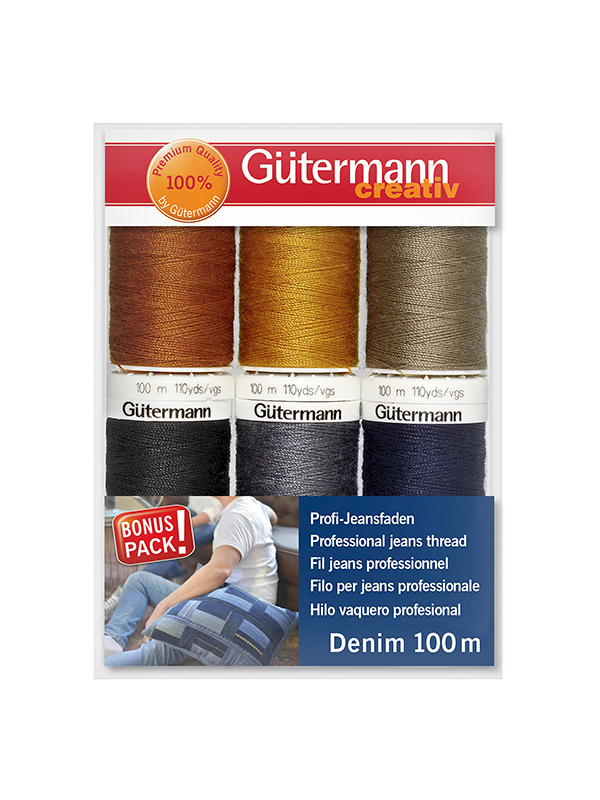 Gütermann, professional denim thread, 100 m, 12 spools, sewing thread,  sewing, sewing accessories, set, decorative stitches, decorative seams